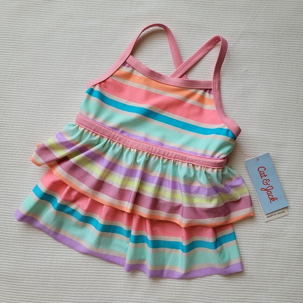 Cat & Jack Stripe Ruffle Swim Top